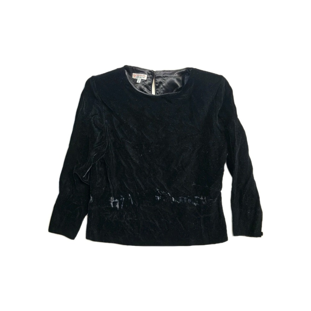 Vintage Talbots Velvet Black Women's Blouse 12 Button Made Us USA